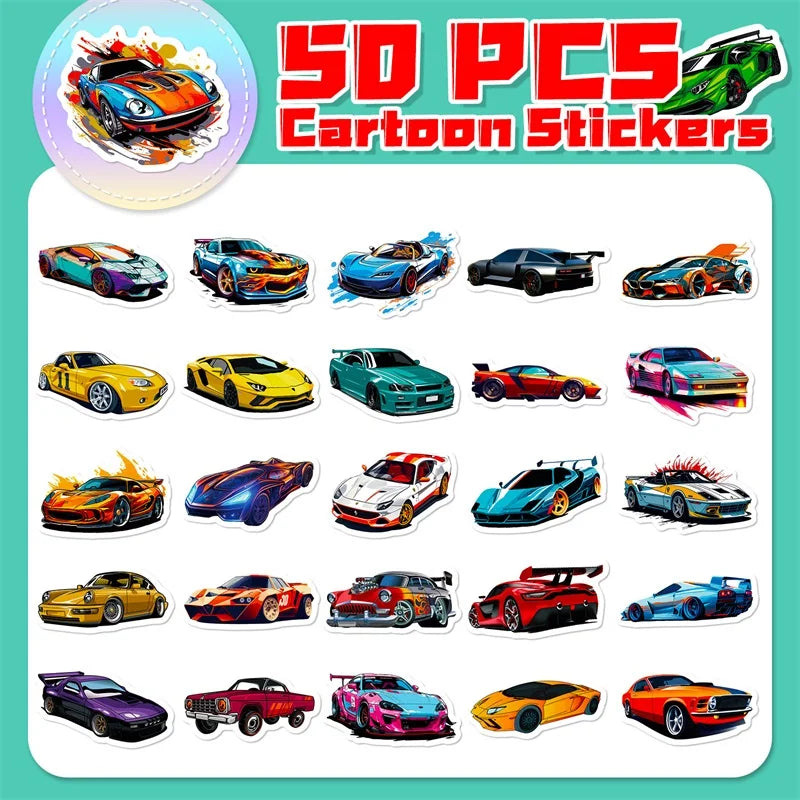 10/30/50PCS Cute Cool Car PVC Sticky Sticker Aesthetic DIY Korean Stationery Decoration Scrapbooking School Supplies for Kids (ONLINE ORDER ONLY)