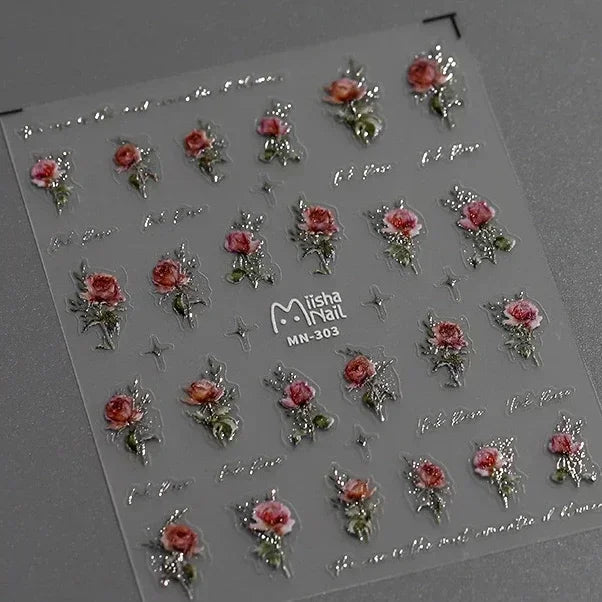 Hummingbird Iris Butterfly Peony Rose Tulip Daisy Lily Flowers Morning Glory Pearl Rhinestones Nail Art Sticker Decoration Decal (ONLINE ORDER ONLY)