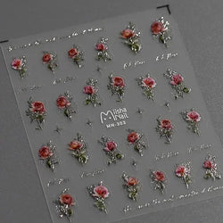Hummingbird Iris Butterfly Peony Rose Tulip Daisy Lily Flowers Morning Glory Pearl Rhinestones Nail Art Sticker Decoration Decal (ONLINE ORDER ONLY)