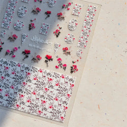 Red Azalea Rose Peony Crane Warbler Bird Fish Lily Chicken Rabbit Lobster Flower Retro Chinese Nail Art Sticker Decoration Decal (Online Order Only)