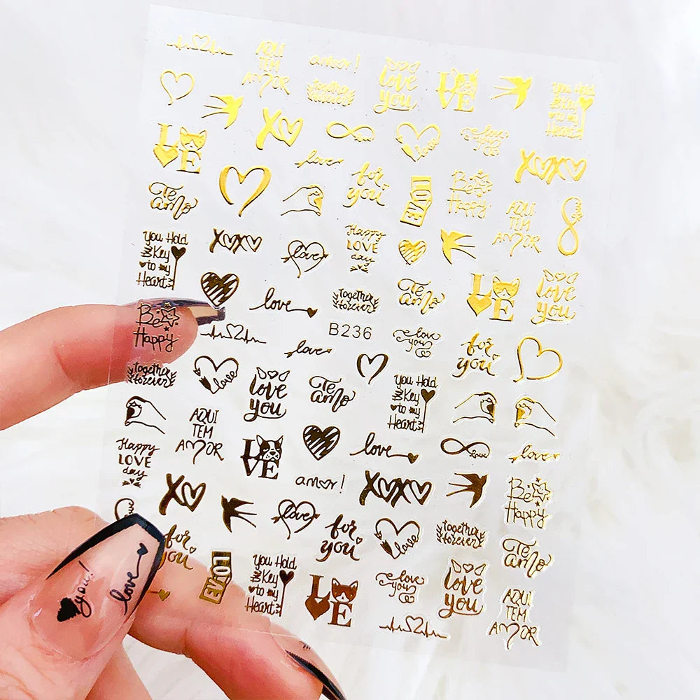 1PC Heart Love Design 3D Nail Art Sticker English Letter Self-Adhesive Slider Valentine's Day DIY Manicure Tips Accessories Tool (ONLINE ORDER ONLY)