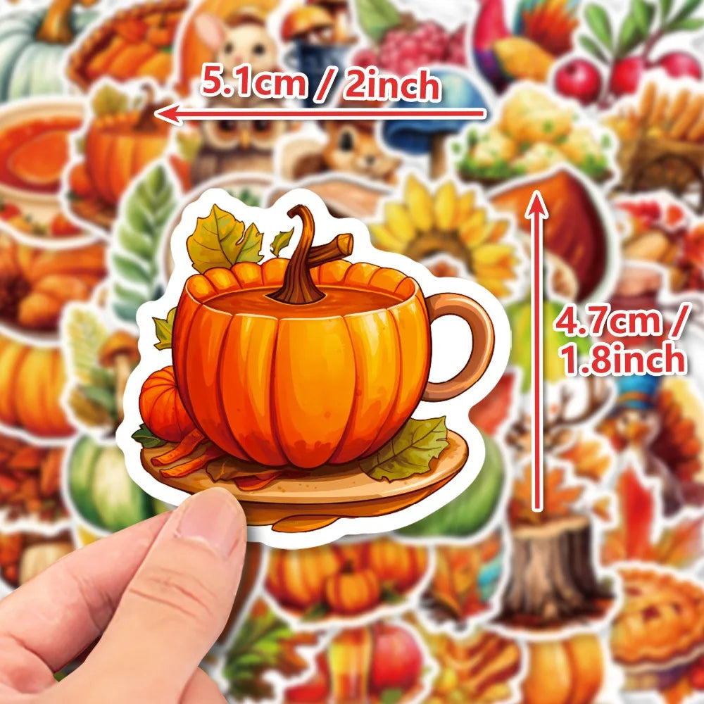 10/50Pcs Thanksgiving Day Stickers Harvest Festival Cartoon Cute Pumpkin Nut Squirrel Children Toy Decals Laptop Guitar Suitcase (Online Order Only)