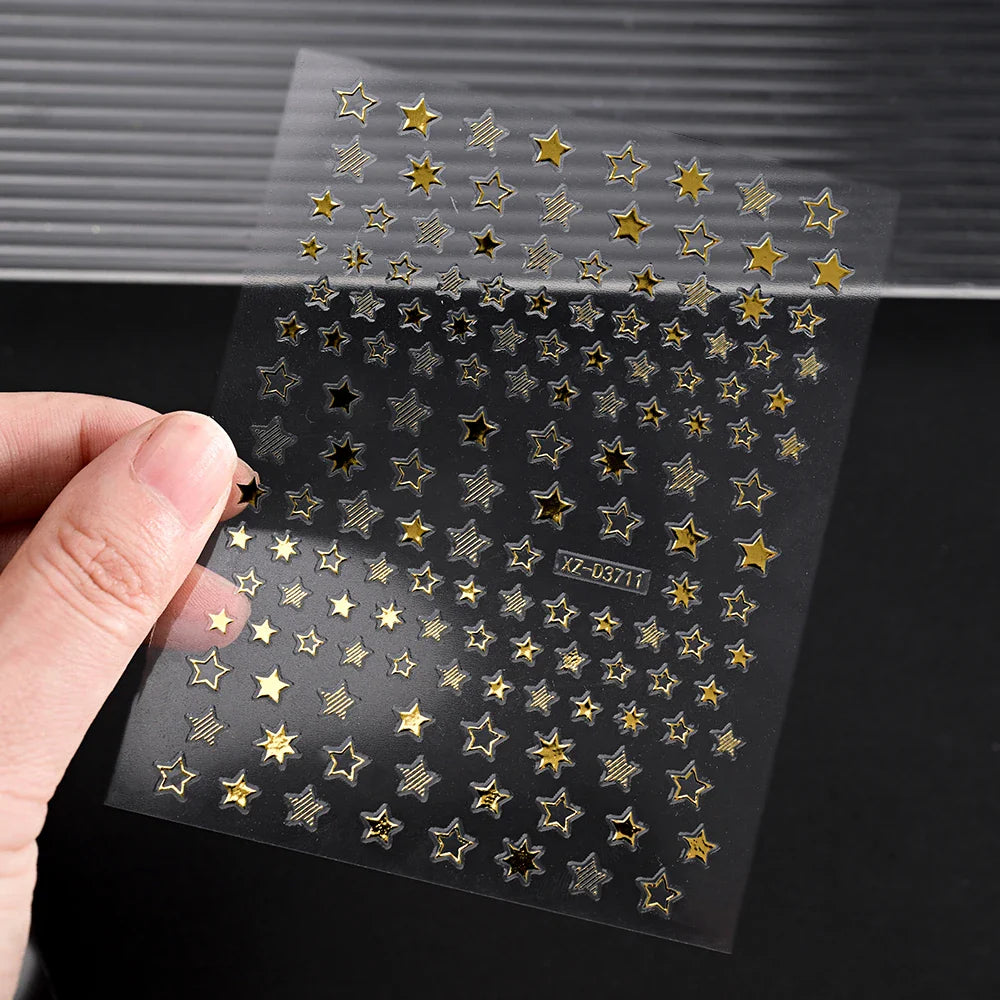 1pc 3D Gradient French Nail Stickers with Crown & Tassel Design Gold Silver Lines Self-Adhesive Nail Art Waterfall Manicure Foil (Online Order Only)