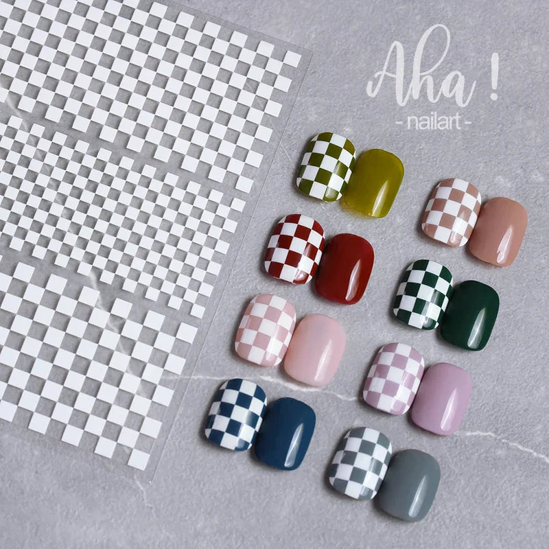 1PCS Checkerboard Nail Art Stickers 3D Classic Plaid Design Nail Decals Fashion Black White Houndstooth Manicure Accessories (Online Order Only)
