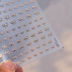 Shiny Pink Silver Gold Bowknot Tie Line Mini Delicate 3D 5D Self Adhesive Nail Art Stickers Embossment Rhinestone Manicure Decal (Online Order Only)