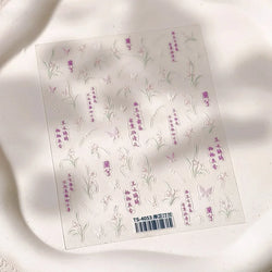 Pink Purple Orchid Hibiscus Rosa-sinensis Flower Butterfly Antique Lattice Window Adhesive Nail Art Stickers  Manicure Decals (Online Order Only)