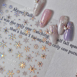 Winter Christmas Crystal Delicate Hexagon Romantic Laser Silver Chic Snowflakes Self Adhesive Nail Art Sticker 5D Manicure Decal (ONLINE ORDER ONLY)