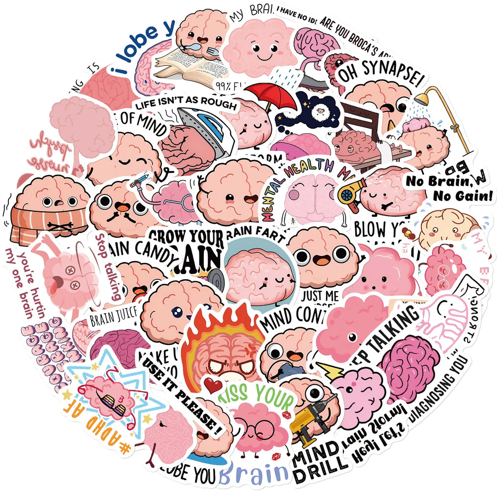 10/30/50PCS Cute Brain Pink Stickers Funny Cartoon Graffiti DIY Diary Laptop Guitar Luggage Skateboard  Waterproof Decal Toy (Online Order Only)