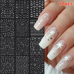 12PCS French Tassel Crescent Moon Arc Self Adhesive Nail Art Sticker 3D French Kiss Crescent Nail Stickers Lines Manicure Decals (ONLINE ORDER ONLY)