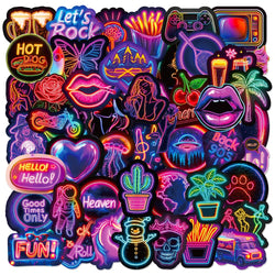 Cartoon Neon Light Graffiti Stickers Decals for Laptop Phone Luggage Guitar Fridge Waterproof Kids Toys (Online Order Only)