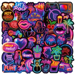Cartoon Neon Light Graffiti Stickers Decals for Laptop Phone Luggage Guitar Fridge Waterproof Kids Toys (Online Order Only)