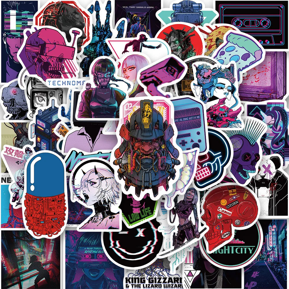 50PCS Cyberpunk Y2K Stickers for Kids, Car, Phone, Laptop, Helmet, Cup (ONLINE ORDER ONLY)