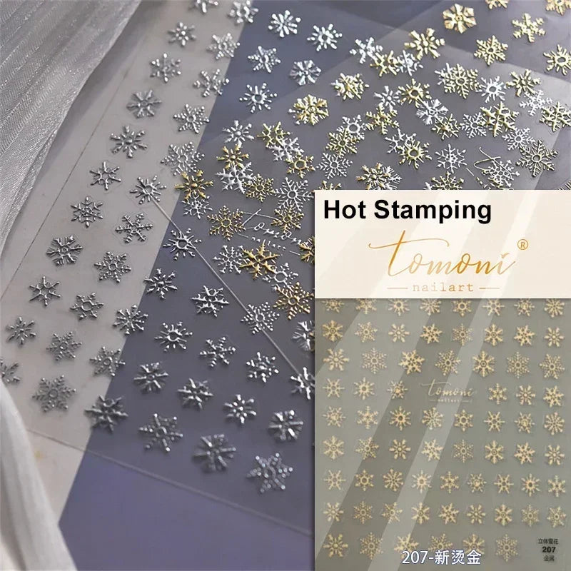 Winter Christmas Crystal Delicate Hexagon Romantic Laser Silver Chic Snowflakes Self Adhesive Nail Art Sticker 5D Manicure Decal (ONLINE ORDER ONLY)