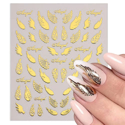 Gold Silver Wing Nail Art Stickers 3D Metal Chain Heart Love Sun Moon Star Gel Polish Adhesive Manicure Slider Decor Accessories (ONLINE ORDER ONLY)