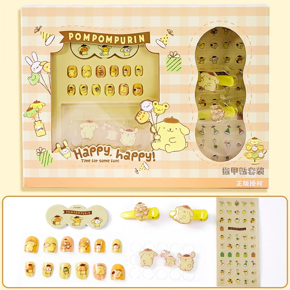 1Set(12Pcs+Jelly Glue+Stickers+Hairpin) Children Acrylic Fake Nails Kuromi Mymelody Cinnamoroll Fake Nails Non-Toxic Kid Gifts * (Online Order Only)