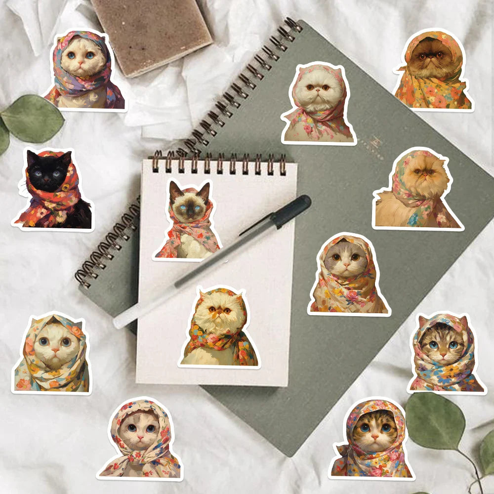 50pcs Kawaii Animals Cat Meme Sticker Sticky Aesthetic Decorative Scrapbook Cute Sticker DIY Phone Stationery School Supplies (Online Order Only)