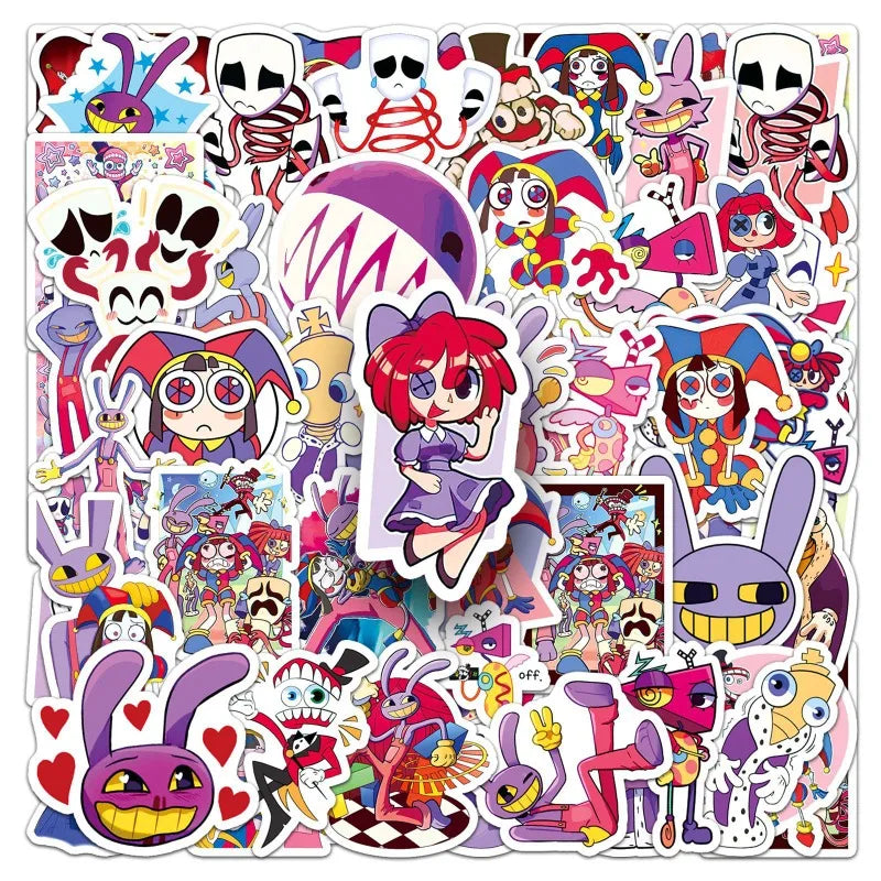 50pcs Digital Circus Sticker Pack for Laptop, Phone, Car, Suitcase, Water Bottle, Stationery, Refrigerator (Online Order Only)
