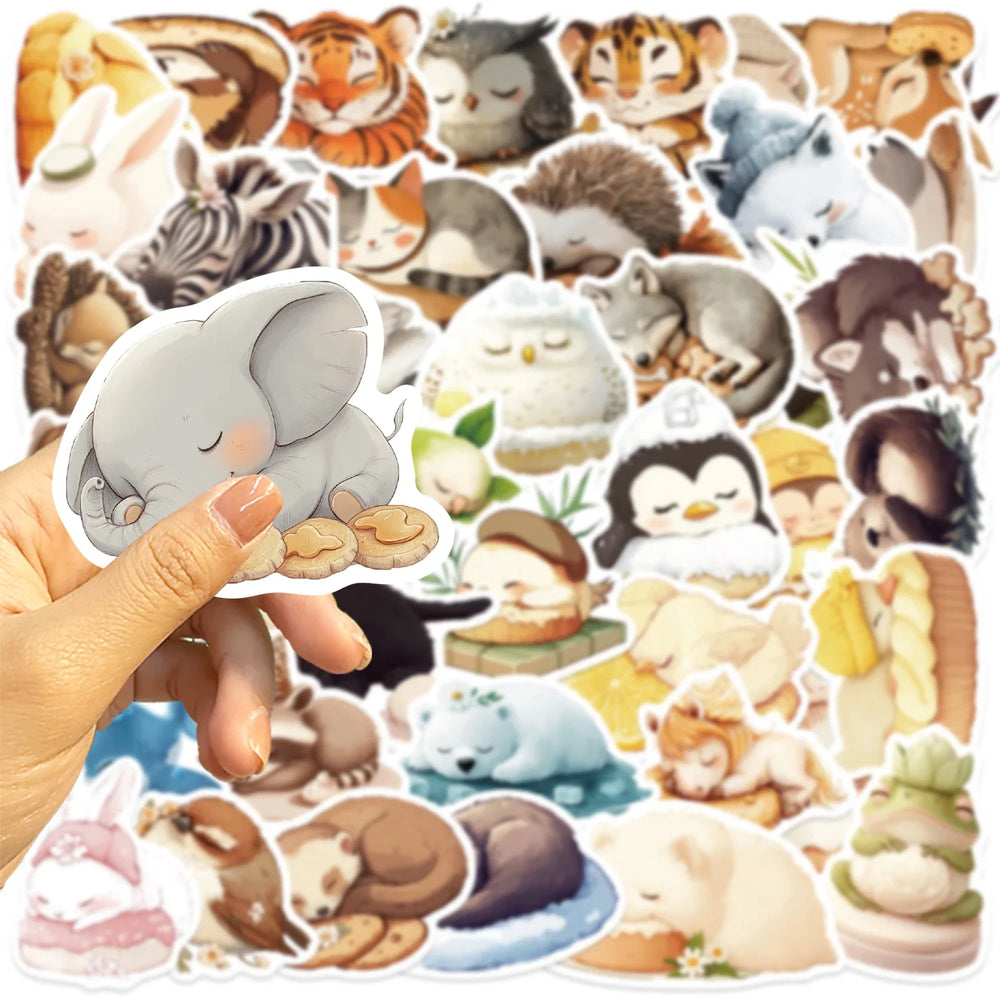 50pcs Sleeping Animals Cartoon Stickers Perfect for Scrapbooking Diaries Laptops Bumpers Water Bottles Computers Phones Sticker (Online Order Only)