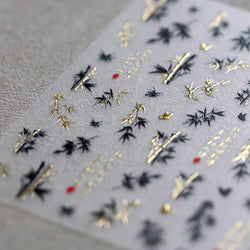 Antique Bamboo Leaf Hot Stamping Plant Botany Calligraphy Characters Self Adhesive Nail Art Stickers Rhinestone Manicure Decals (ONLINE ORDER ONLY)