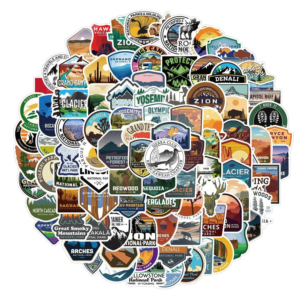 10/50/100PCS USA National Park Landscape Stickers Adventure Nature Hiking Camping Travel Sticker DIY Suitcase Car Luggage Decals (ONLINE ORDER ONLY)