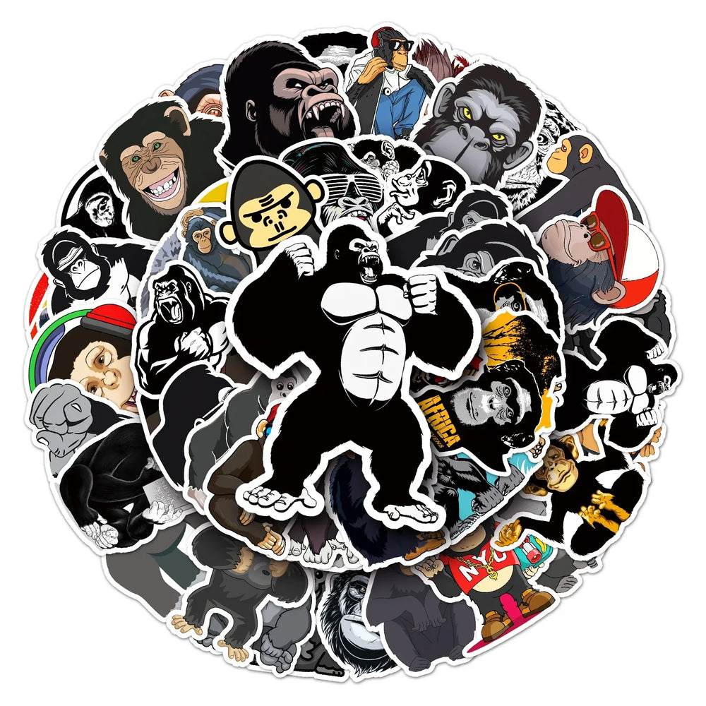 50Pcs Gorilla Cartoon Waterproof Vinyl Stickers for Skateboard Snowboard (ONLINE ORDER ONLY)