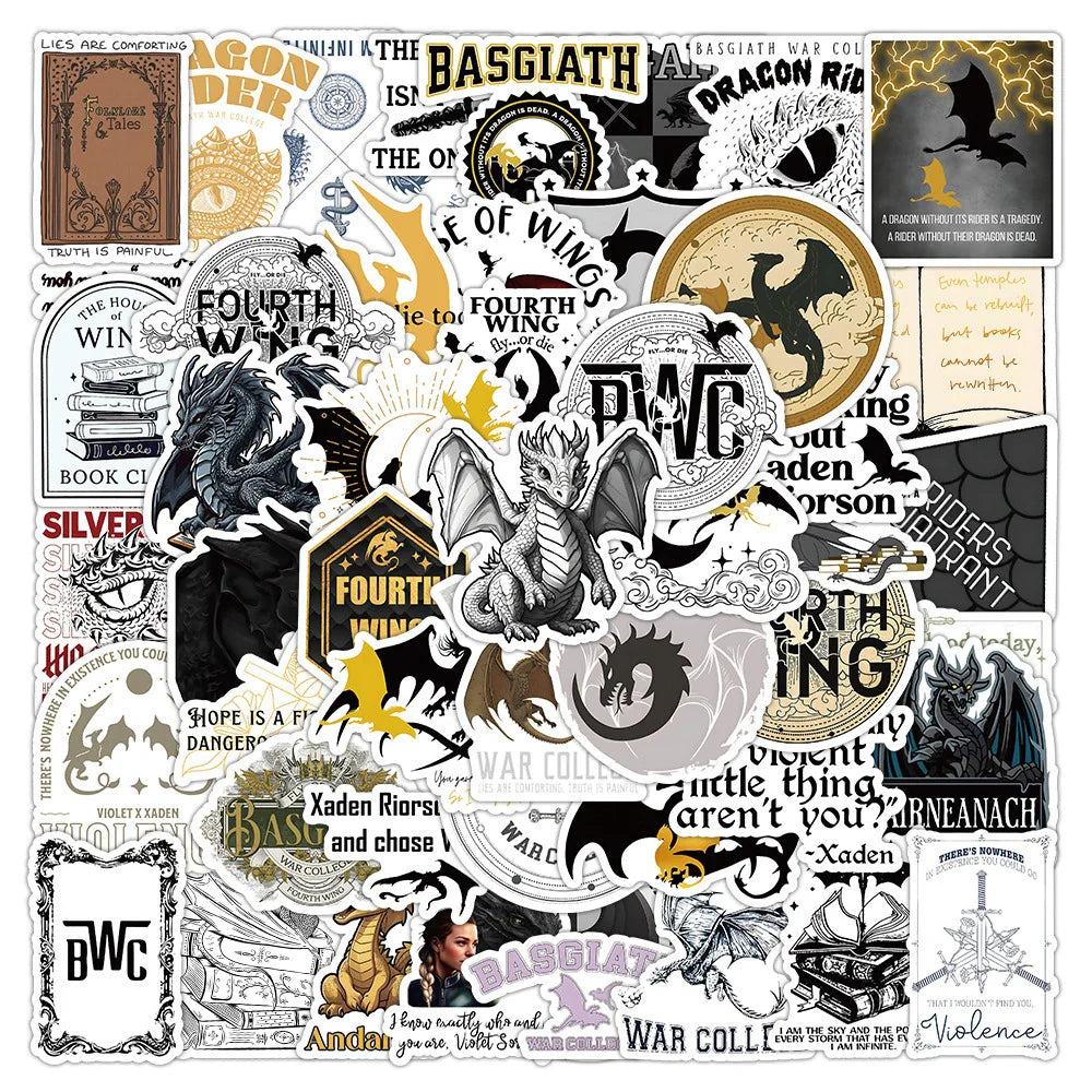 10/30/50/100pcs Cool Novel Fourth Wing Stickers Anime Decals Skateboard Laptop Motorcycle Phone Helmet Waterproof Sticker Toys (Online Order Only)