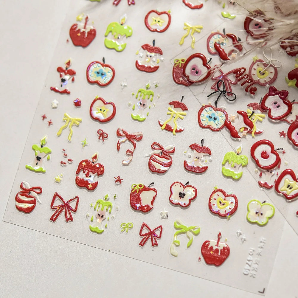 Shiny Attractive Apple Core Peel Cute Fruits Bowknot Tie Star Self Adhesive Nail Art Stickers Charming Rhinestone Manicure Decal (ONLINE ORDER ONLY)