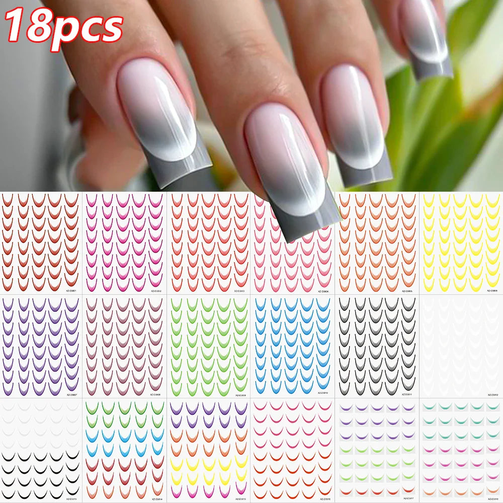 9/18pcs Gradient Color Line Design Nail Art Stickers 3D Dopamine Y2K French Nail Decals Self-Adhesive Ombre Manicure Decor Foils (Online Order Only)