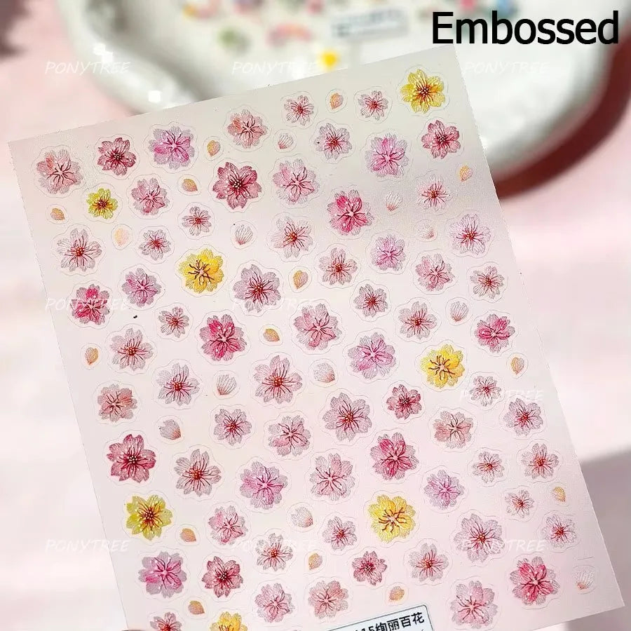 Colorful Dried Flowers Wreath Floral Plant Petal Bud Garden Charming 5D Reliefs Self Adhesive Nail Art Stickers Manicure Decals (Online Order Only)