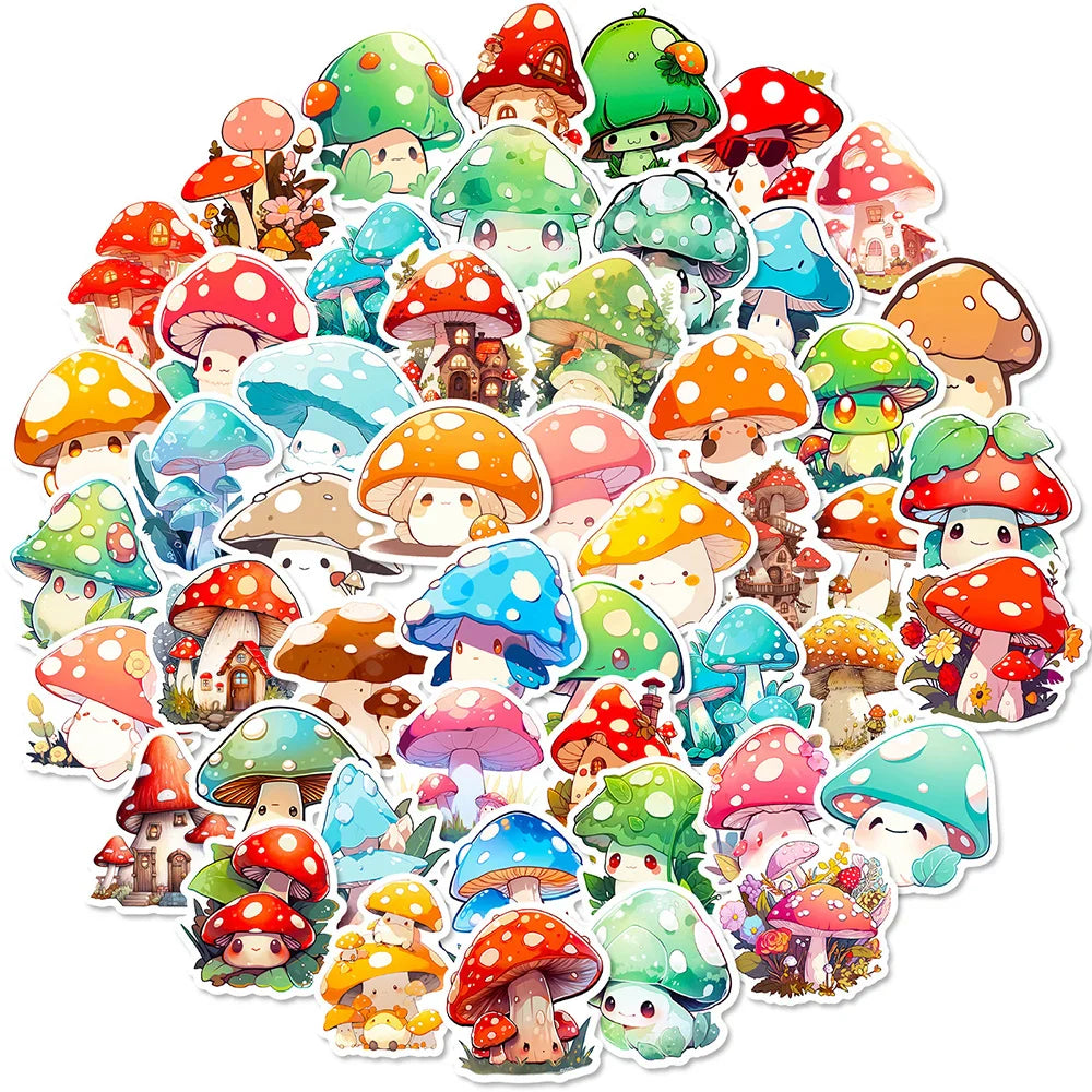 Cute Cartoon Mushroom Stickers - Laptop, Water Bottle, Phone, Scrapbook Decals (10/30/50/100pcs) (Online Order Only)