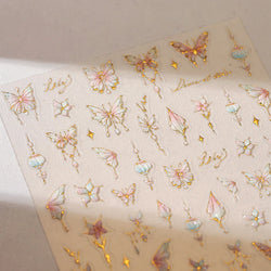 Butterfly Peach Blossom Flowers Lantern Star Tassel Pendant Gold Hot Stamping Self Adhesive Nail Art Stickers Manicure Decals (ONLINE ORDER ONLY)