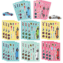 8/16Sheets Modified Racing Car Puzzle Stickers Game Make a Face Assemble Jigsaw Kid Education Toy Craft Sticker Kid Party Gift (Online Order Only)