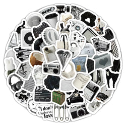 Cartoon Stickers Black White Decals for Skateboard Notebook Phone Fridge (Online Order Only)