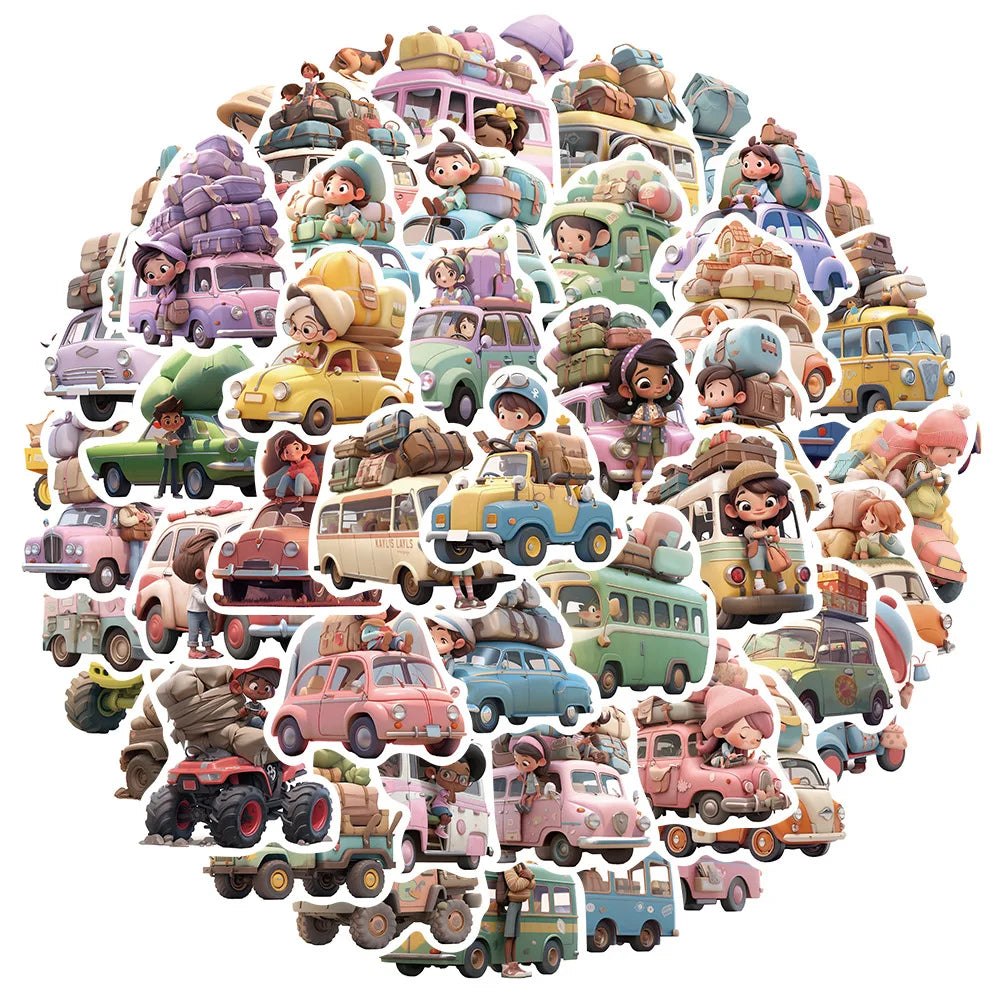 Cartoon Waterproof Stickers: Travel, Car, Skateboard, Phone, Fridge, DIY Decals (10/30/50pcs) (Online Order Only)