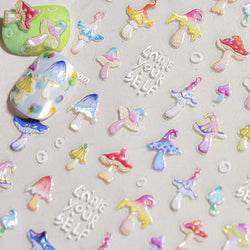 Cute Colored Mushrooms Water Bubbles Umbrella-shaped Plant Various Shapes Fungi Lovely Adhesive Nail Art Stickers Manicure Decal (ONLINE ORDER ONLY)
