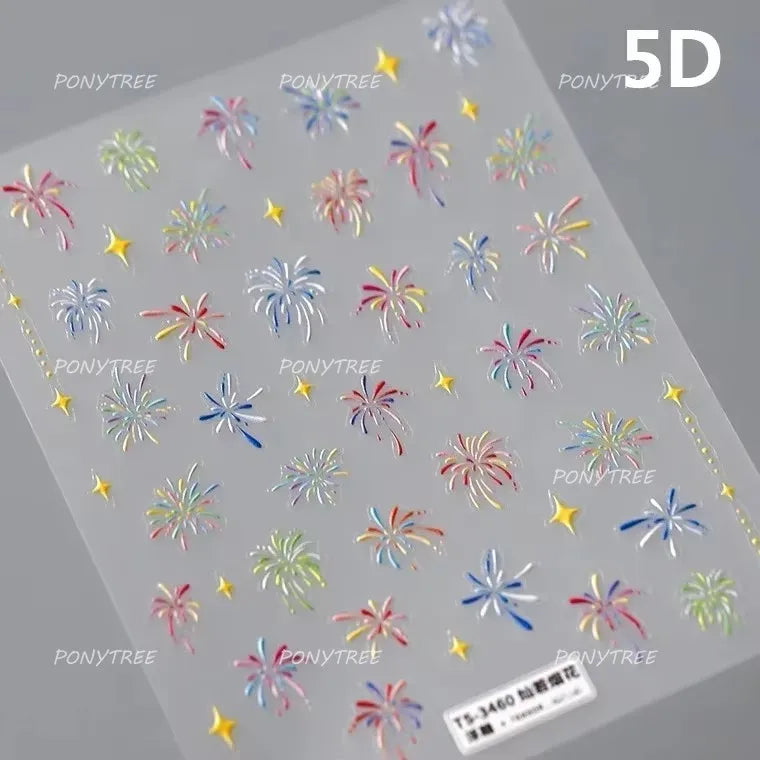 Colorful Fireworks Blooming Castle Romantic Brilliant Sky Self Adhesive Nail Art Stickers Star Shiny Rhinestone Manicure Decals (Online Order Only)