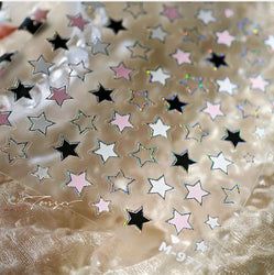 Punk Star Shiny Laser Five-pointed Star White Black Pink Hollow Out Delicate Sparkle Adhesive Nail Art Stickers Manicure Decals (ONLINE ORDER ONLY)