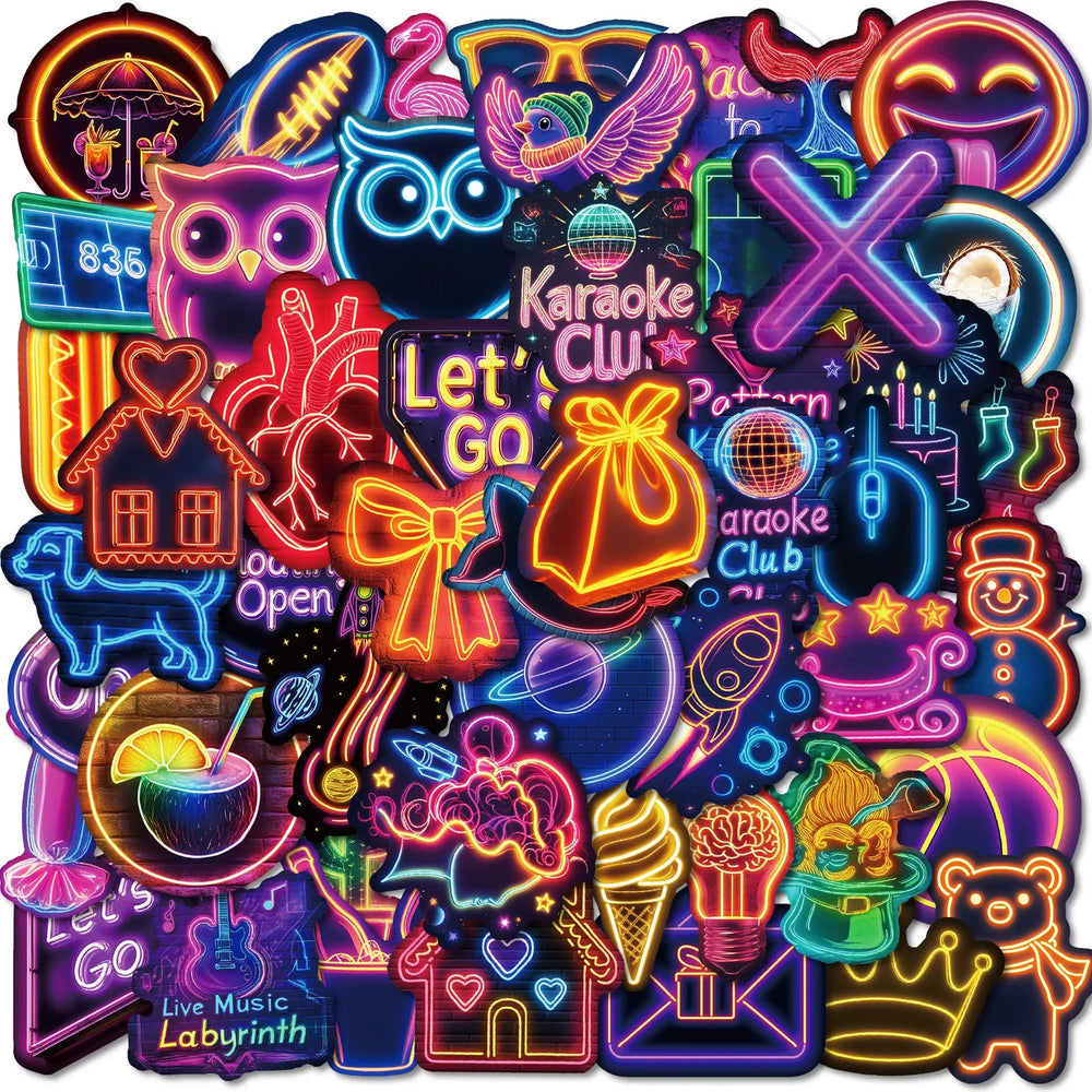 50Pcs Neon Cartoon Graffiti Stickers for Helmet, Desktop, Wall Decoration (Online Order Only)