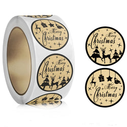 100-500pcs Brown Merry Christmas kraft paper Stickers Holiday Sticker Decor Party bake Envelope business Seal Label (ONLINE ORDER ONLY)