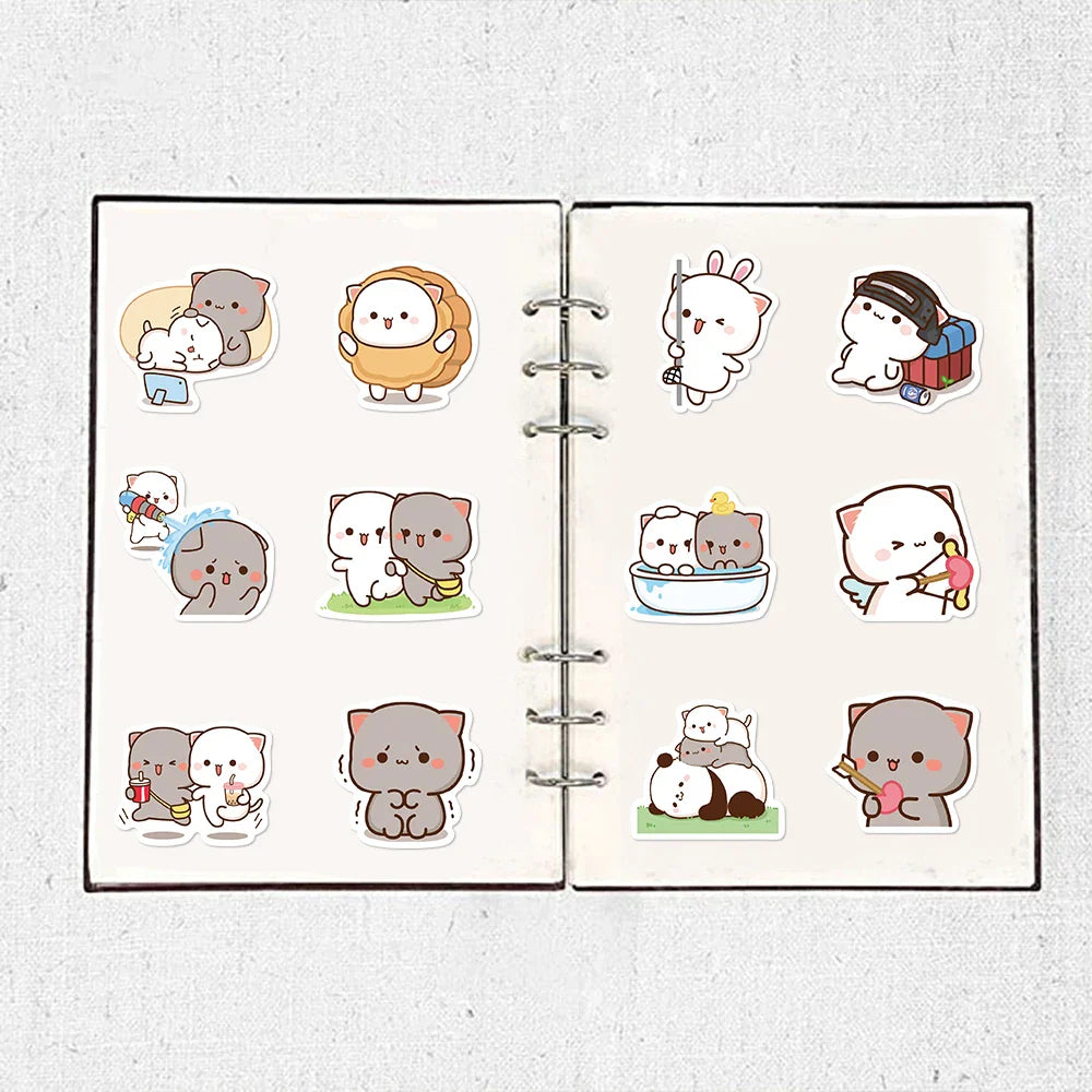 60PCS Kawaii Cat Mood Sticker PVC Graffiti Sticky Aesthetic Decorative Scrapbook DIY Child Phone Stationery Supply for Kid (Online Order Only)