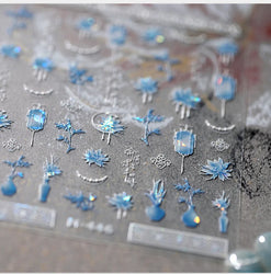 Retro Blue Lotus Flower Arrangement Vase Lantern Totem Pattern Bamboo Leaf Self Adhesive Nail Art Stickers Shiny Manicure Decals (ONLINE ORDER ONLY)