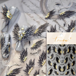 White Black Wings Feather Angel Demon Devil Dreamy Hot Stamping English Letter Adhesive Nail Art Stickers Manicure Tool Decals (Online Order Only)