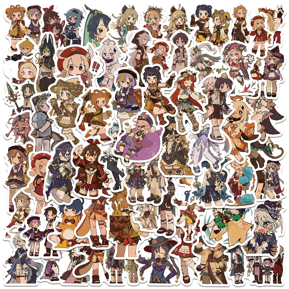 60pcs Genshin Impact Stickers Waterproof Vinyl for Skateboard, Luggage, Car, Helmet Decoration (Online Order Only)