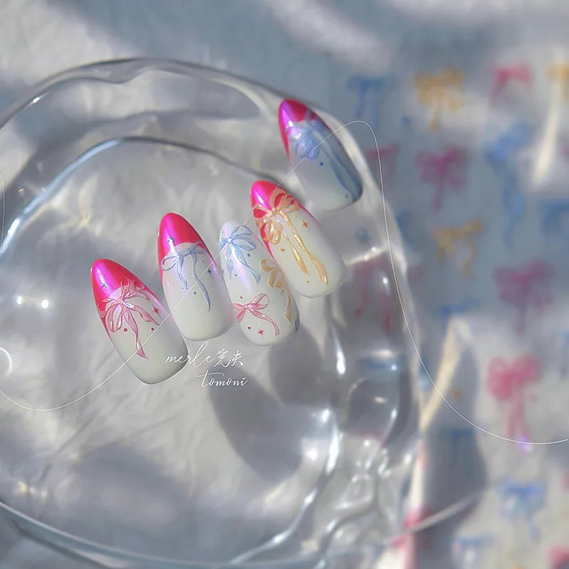 Chic Shiny Bowknot Colorful Ribbon Stars Heart Butterfly Flower Delicate Romantic Nail Art Stickers Decoration Manicure Decals (Online Order Only)