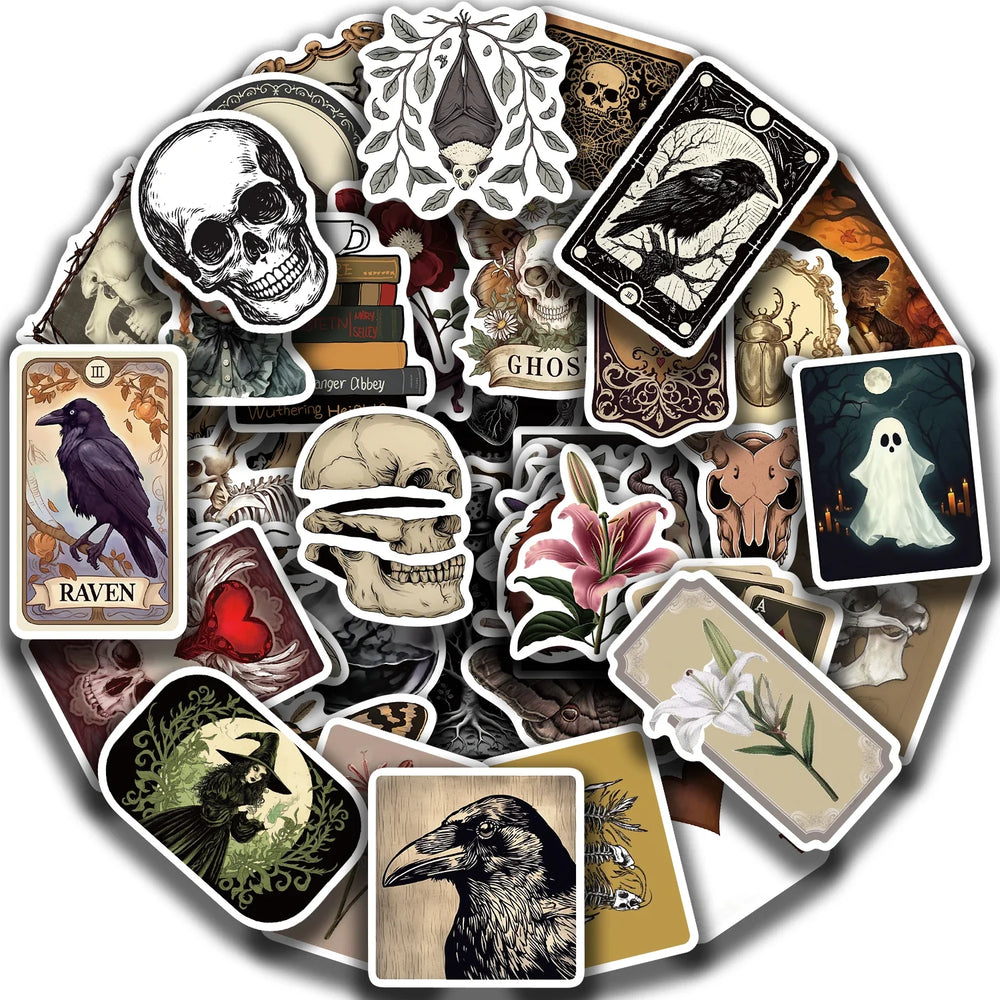 50PCS Cartoon Gothic Skeleton Animal Stickers Skateboard Guitar Computer Refrigerator Desk Graffiti Creative Sticker (ONLINE ORDER ONLY)