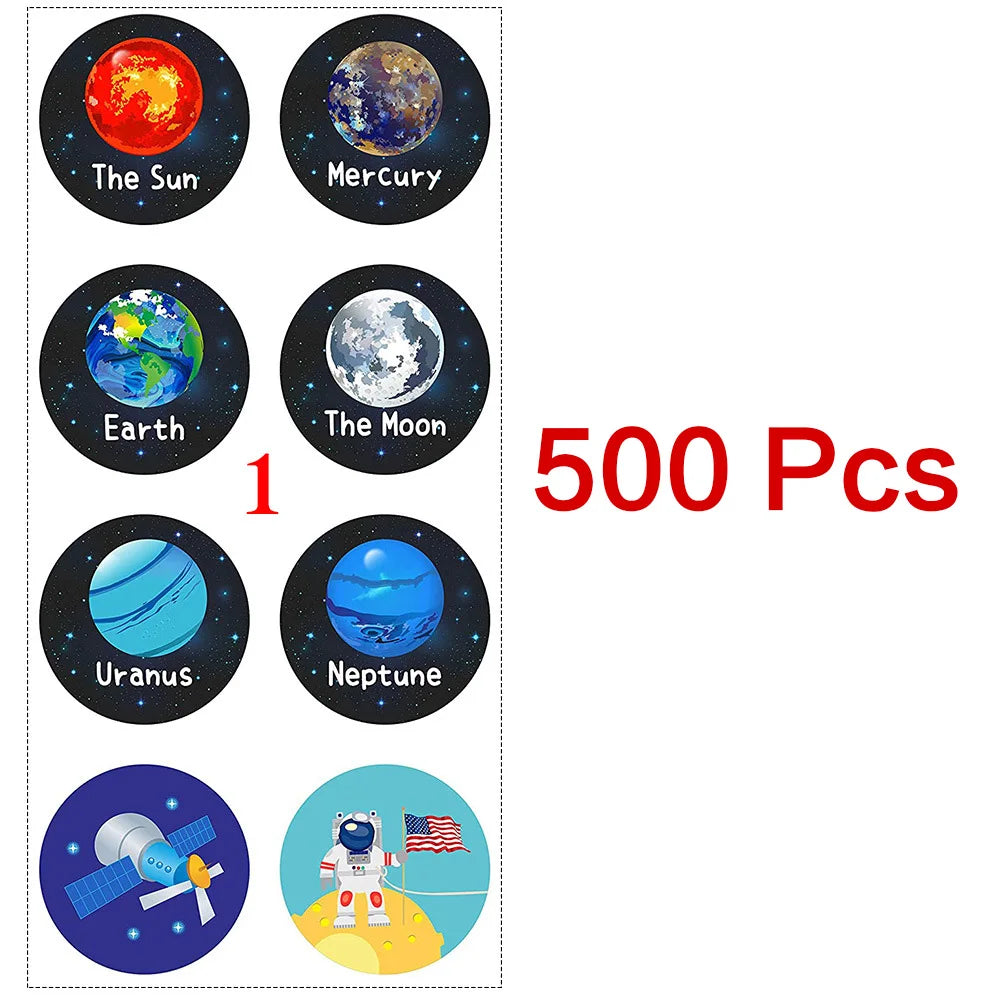 100-500 Pcs 1-1.5inch Stickers Roll Reward Student Children Enlightenment Toys Label Stationery Seal Lable Space Astronaut Star (ONLINE ORDER ONLY)