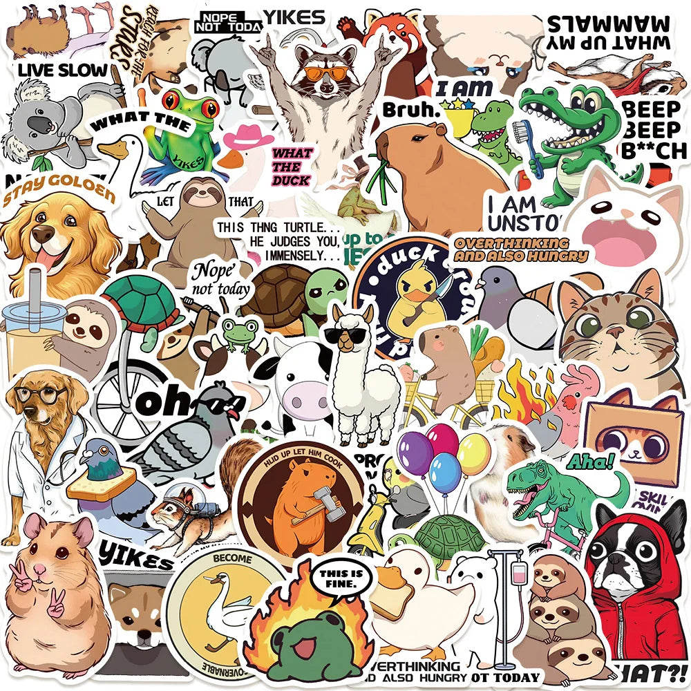 50pcs Cute Cartoon Animal Stickers for Helmet, Wall, Desktop Decoration (Online Order Only)