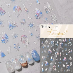 Dressy Embossment Colorful Gradient Snowflakes Laser Silver Christmas Tree Winter Bowknot Santa Nail Art Stickers Manicure Decal (Online Order Only)