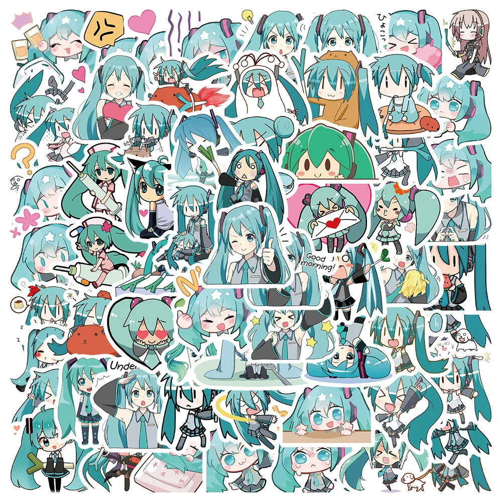 65Pcs Cute Cartoon Hatsune Miku Sticker Waterproof Vinyl for Laptop Guitar Skateboard Luggage Graffiti Sticker Kid Party Gift (ONLINE ORDER ONLY)