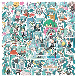 65Pcs Cute Cartoon Hatsune Miku Sticker Waterproof Vinyl for Laptop Guitar Skateboard Luggage Graffiti Sticker Kid Party Gift (ONLINE ORDER ONLY)